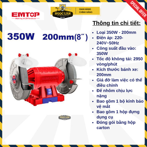 [Chính hãng] Máy mài 2 đá để bàn EMTOP loại 150W/350W đường kính đĩa 150/200mm mài dao kéo cao cấp