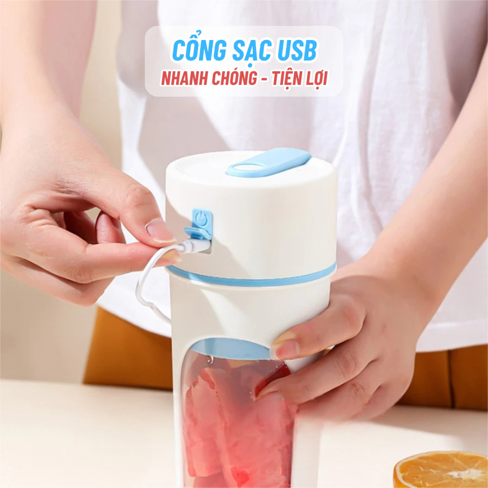 USB Và Ống Hút Đi Kèm 480ML Máy Xay Sinh Tố Cầm Tay Đa Năng Dung Tích Có Cổng Sạc