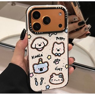 Ốp điện thoại đầu động vật nhỏ khung hình màu đen dễ thương cho iPhone 17 16 15 14 13 12 Pro Max chống sốc bảo vệ camera chống rơi bìa cứng