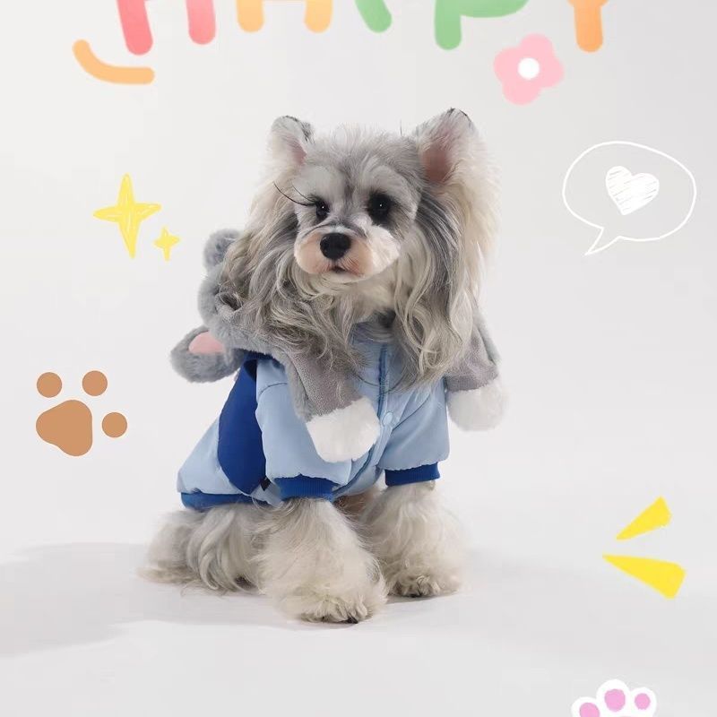 Thú Cưng Chó Mèo Quần Áo Cotton Bichon Puppy Mùa Đông Dày Có Mũ Trùm Đầu Quần Áo Chó Dễ Thương Vui Nhộn Quần Áo Cotton Có Mũ