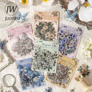 JIANWURattan Bóng Cắt Cạnh Series Vintage Hoa Phong Cảnh Chất Liệu Cắt Kéo Sổ Lưu Niệm PET Miếng Dán Sáng Tạo Tạp Chí Văn Phòng Phẩm