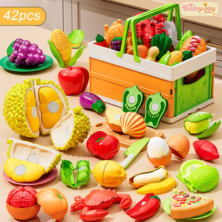 【BabyJoy】42pcs Bộ Đồ Chơi Cắt Hoa Quả Cho Bé,Bộ Đồ Chơi Cắt Trái Cây Rau Củ,Chất Liệu An Toàn Cho Bé,Kèm Giỏ Đựng