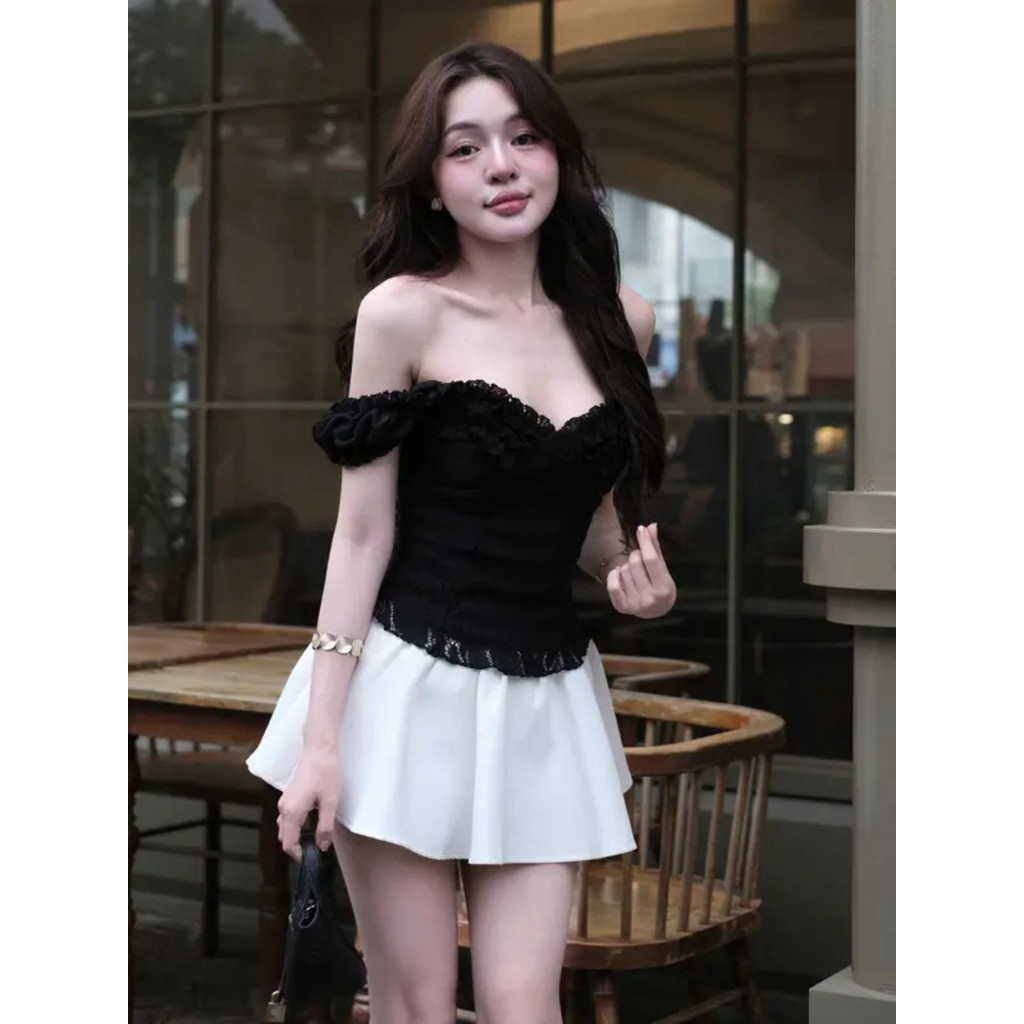 Áo Corset Ren Nữ Dáng Ôm Hai Lớp – Cổ Tim Bèo, Tùy Chọn Trễ Vai Phong Cách Tiểu Thư_A739