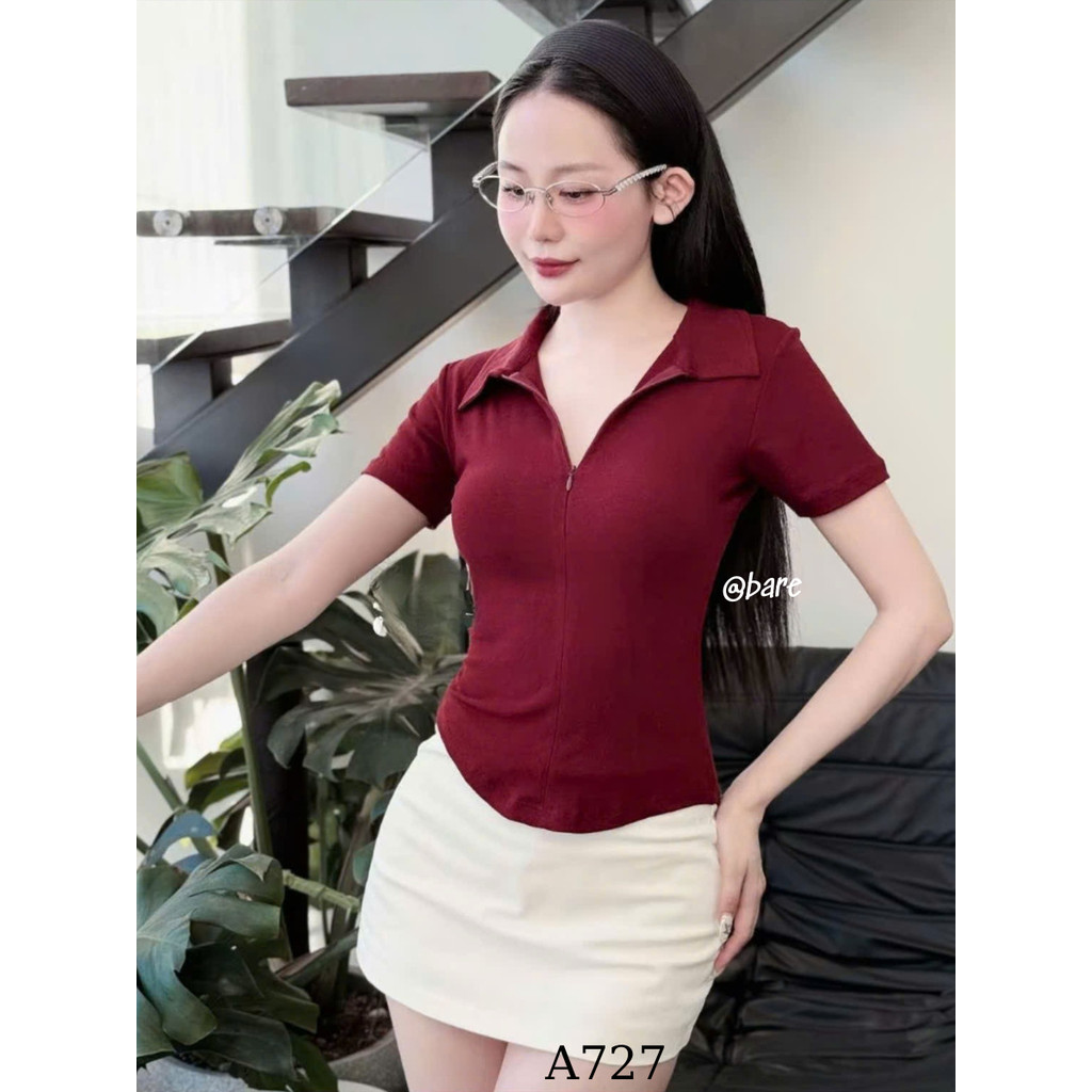 Áo Thun Nữ Ôm Body Cổ Khoá Cotton Mịn, Áo Polo Tay Ngắn Nữ Đi Chơi, Công Sở Siêu Tôn Dáng_A727