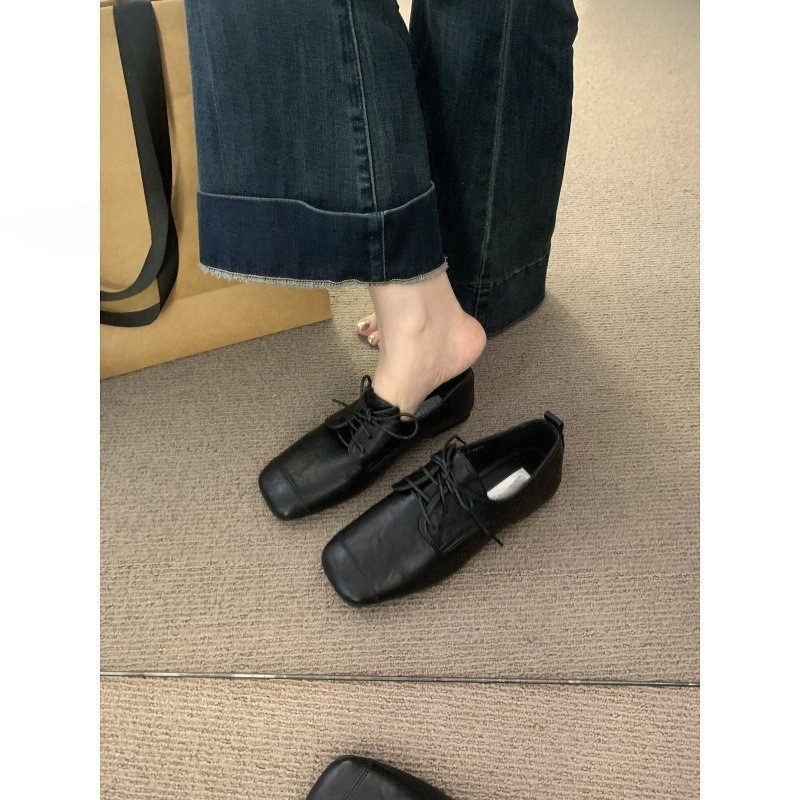 Retro Da Lộn Ren Đen Flat Mary Jane Giày Đế Mềm Giày Nữ