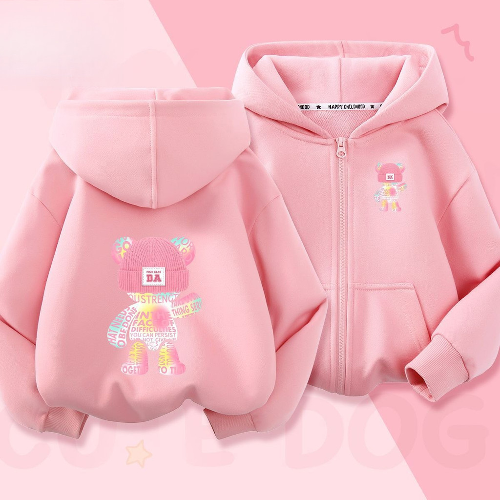 Bé Gái Hoạt Hình Zip Up Áo Khoác Xuân Thu Áo Khoác Thường Ngày In Hình Dễ Thương Áo Hợp Thời Trang Trẻ Em Trang Phục