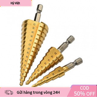 [Hỷ] Bộ Mũi Khoan Bước HSS Thép Gió Phủ Titan Chuôi Lục Giác 4-32mm Khoan Đa Vật Liệu
