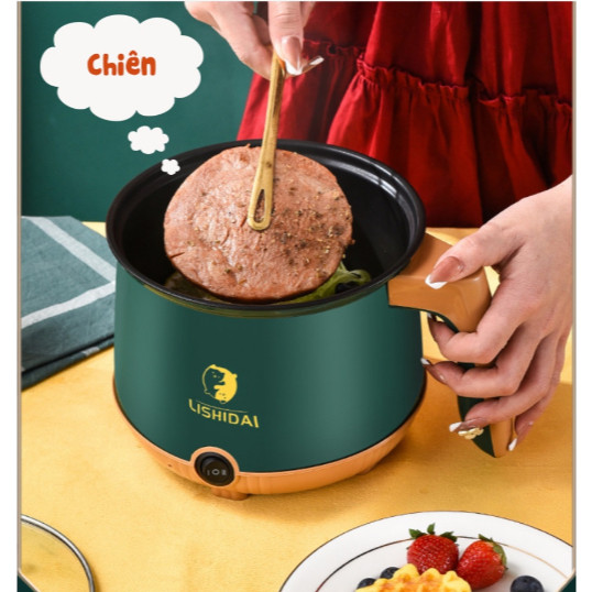 Nồi lẩu mini đa năng 2 tầng tặng vỉ hấp chống dính dung tích 2 lít có thể hấp xào nấu