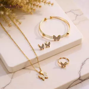 AqToCna Đôi Trái Tim Bộ Trang Sức Nelace Vòng Tay Bông Tai Nhẫn Thời Trang Thanh Lịch Kim Cương Giả Bộ Trang Sức Nữ Quà Tặng AqToCna