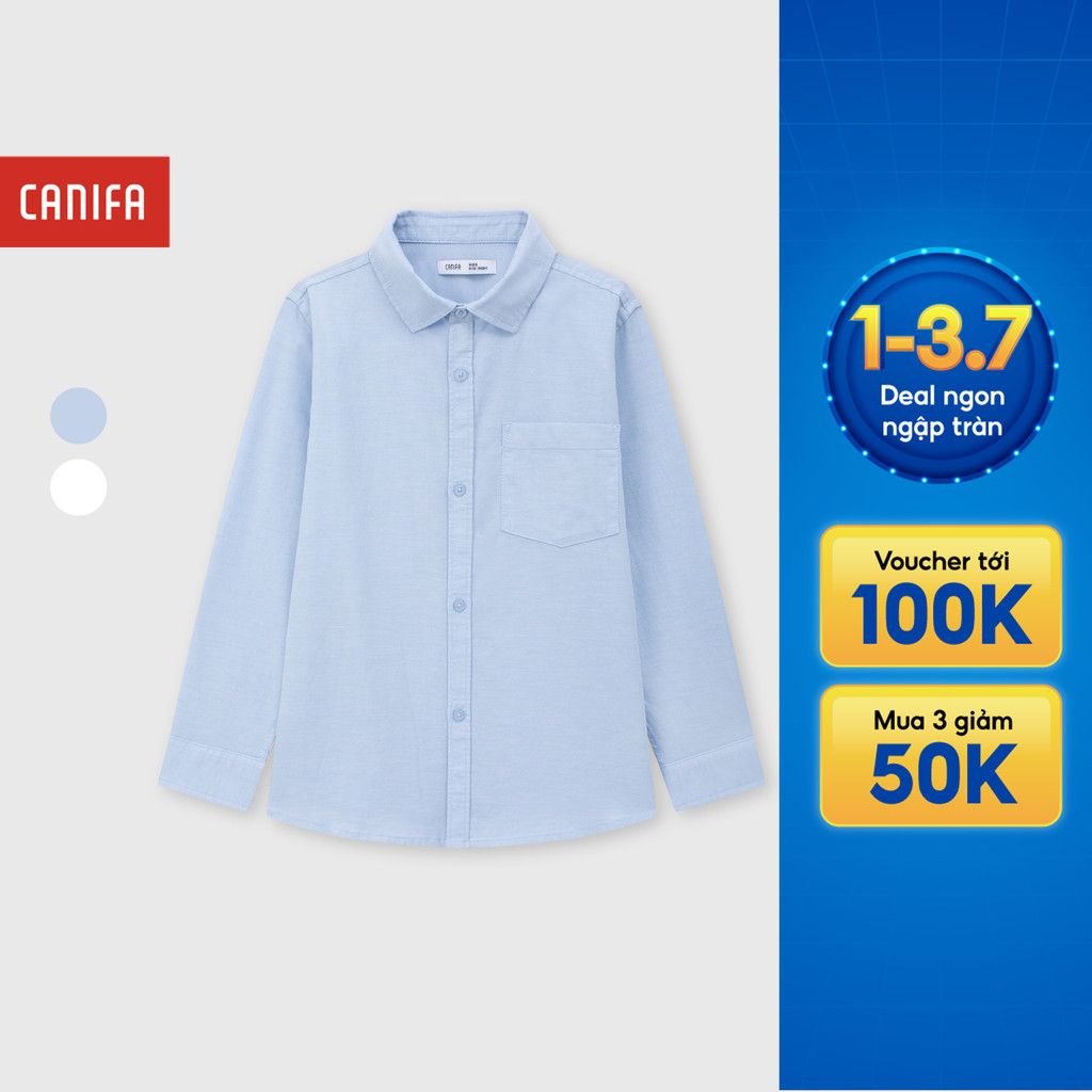Áo sơ mi bé trai CANIFA dài tay cổ bẻ dáng basic có túi hộp 2TH26A003
