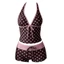 THEGIRL8B Halter Bikini Set, Đồ bơi nữ chấm bi Deep V, Đẩy lên eo thấp buộc dây chắp vá Đồ đi biển mùa hè thông thường