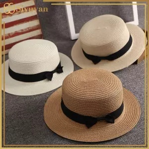 Siyuyan Rơm Thuyền Mũ Chống Tia UV Thoải Mái Dệt Tối Giản Bla Nơ Cho Bé Gái Đi Chơi Ngày Đi Biển Mùa Hè VN