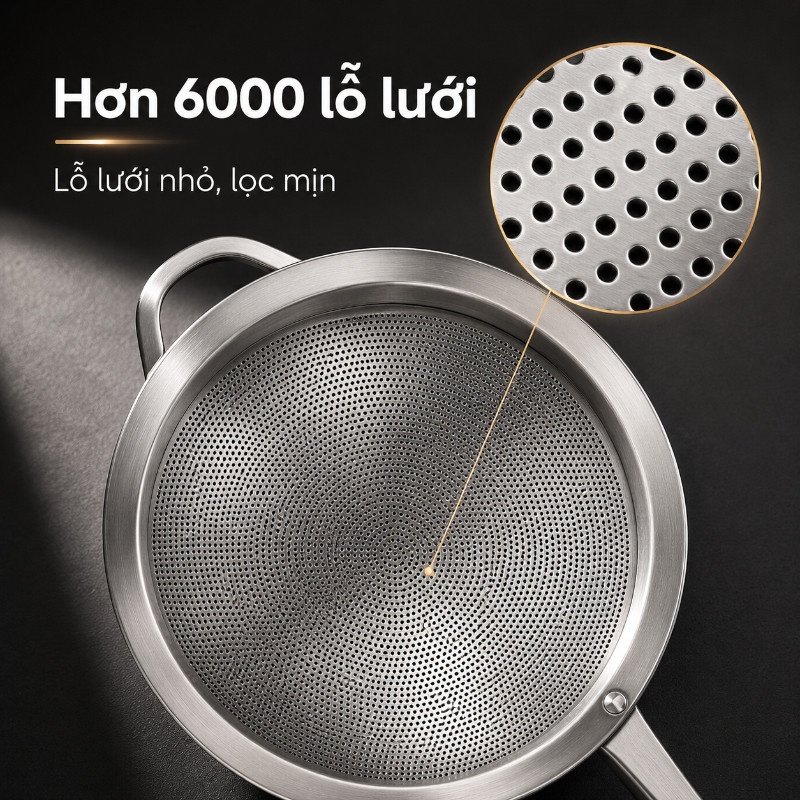 Rây Lọc Inox 304 Cao Cấp Loại Dày -Lỗ Lưới Nhỏ, lọc bột, Lọc Cua, Vớt Bọt Lẩu, Tách Dầu Mỡ, Muôi Thủng, Dễ Vệ Sinh