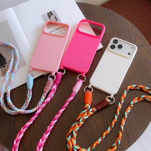 Ốp Lưng Dây Thời Trang Cho iPhone 17 Pro Max 14 12 11 13 15 16 Plus 17 Không Khí Chống Sốc Kẹo Đeo Ngang Cổ Dây Bím Dây Đeo Bao