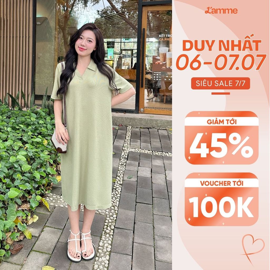 Đầm bầu đẹp, váy bầu dáng suông RIKA DRESS, váy bầu cổ polo, chất cotton gạo co dãn 4 chiều thiết kế bới L'amme