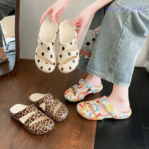 WANYEDI 1 Cặp Cầu Trượt EVA, Đế Chống Trơn Trượt Đóng Mũi Thiết Kế Dép Nữ, Họa Tiết Da Báo Chất Liệu EVA Đệm Nhẹ Chống Va Chạm Mũi Nắp Dép Đi Biển Đi Biển