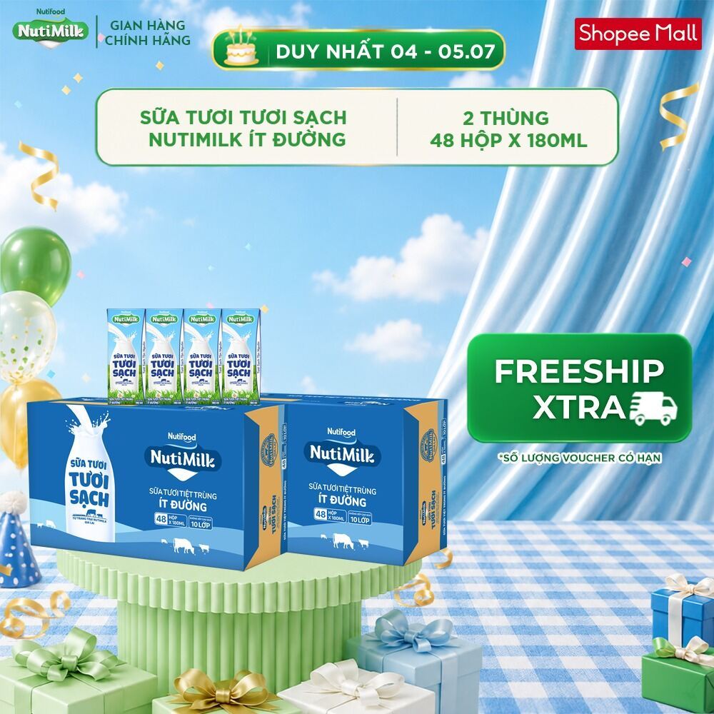 COMBO 2 Thùng 48 Hộp Sữa Tươi Tươi Sạch NutiMilk 180ml