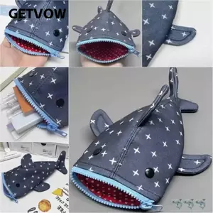 Túi Đựng Bút Chì GETVOW, Dây Kéo Bút Chì Dung Tích Lớn, Đồ Dùng Học Tập Di Động Dễ Thương Thiết Kế Cá Mập Bút Đánh Dấu Người Tổ Chức Văn Phòng Phẩm Lưu Trữ