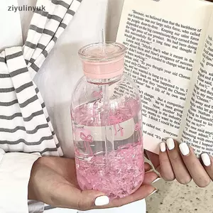 Ziyulinyuk Kawaii Chai Nước Thẩm Mỹ Tumbler Cho Đá Cà Phê Nước ép Trà Nơ Dễ Thương Cốc Nhựa Có Nắp Ống Hút Chai Uống Di Động VN
