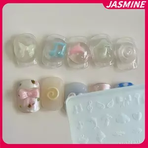 JASMINE Y2k Cá Heo Âm Nhạc Note Khuôn Silicon Hoạt Hình Chó Con Nơ Móng Tay Mẫu Dụng Cụ Thiết Kế Làm Móng Tay DIY Nail Art Trang Trí JASMINE