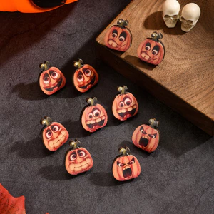 Bộ 5 Đôi Halloween Sáng Tạo Ngộ nghĩnh Bằng Gỗ Dễ Thương In Hình Bí Ngô Cảm Xúc Gói Bông Tai