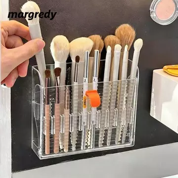 Hộp đựng son môi MARGREDY, Hộp đựng son môi treo tường có thể gập lại trong suốt, Hộp đựng mỹ phẩm hình chữ nhật nhiều ngăn chống bụi