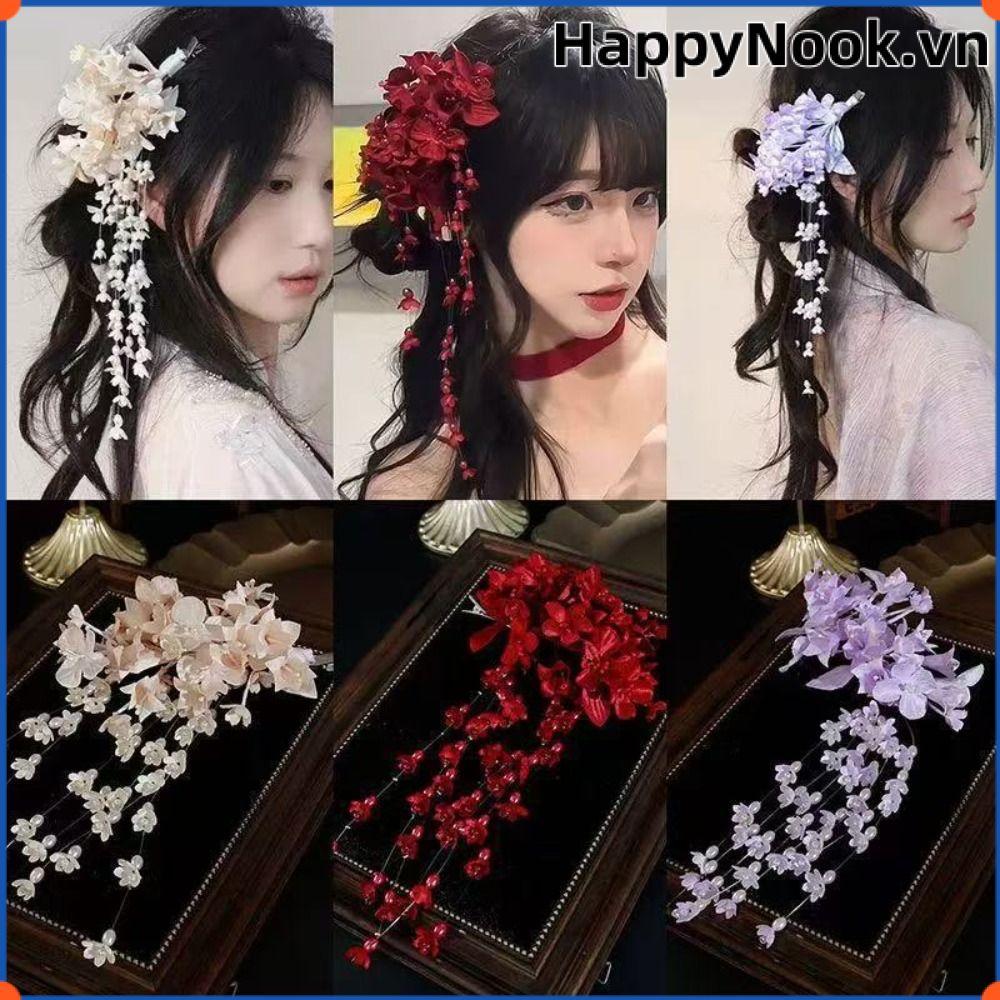 Kẹp tóc tua rua HAPPYNOOK phong cách Trung Quốc, hoa sang trọng, phù hợp đám cưới