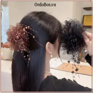 ORDOBOX - Kẹp tóc hoa mẫu đơn và cá mập tua rua thời trang, đính kim sa lấp lánh