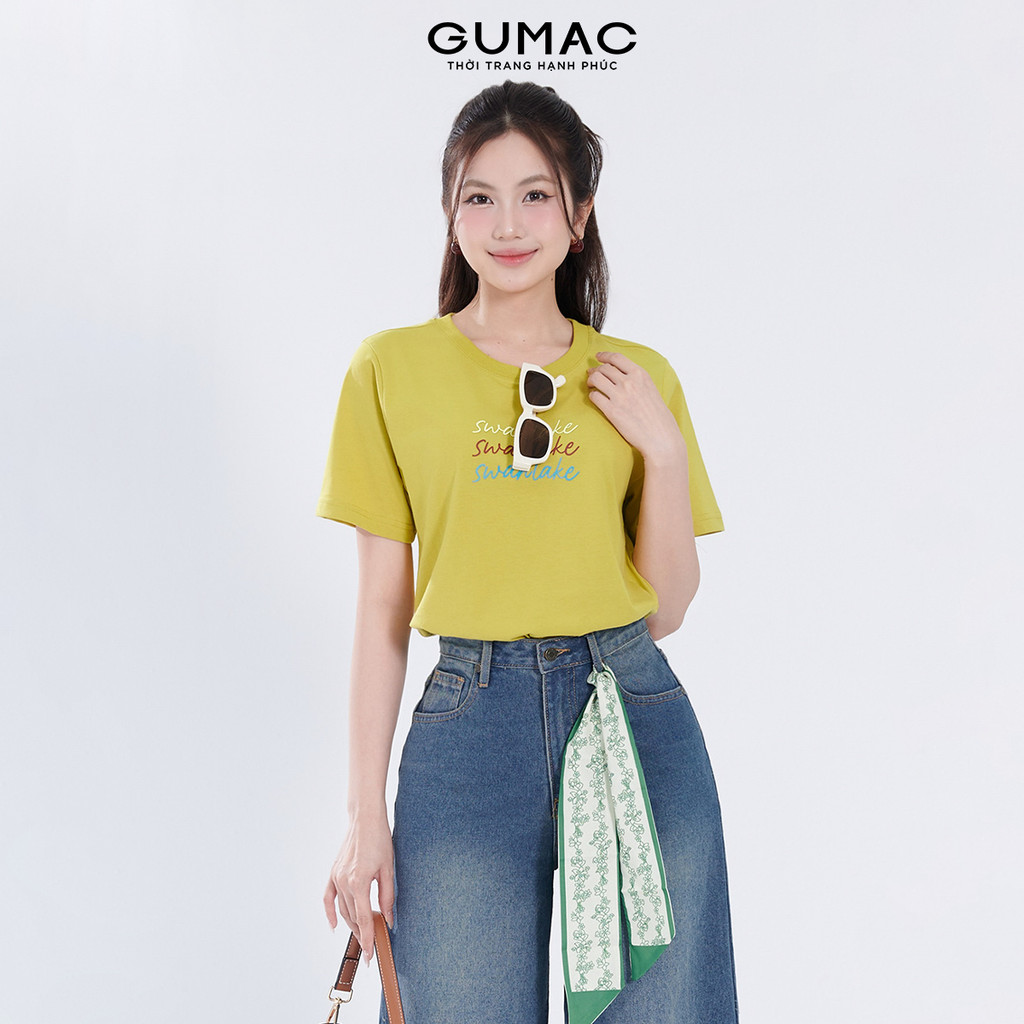 Áo Thun Nữ Tay Ngắn GUMAC Form Regular Cổ Tròn Cơ Bản In Phối Màu Trẻ Trung Năng Động ATF07051