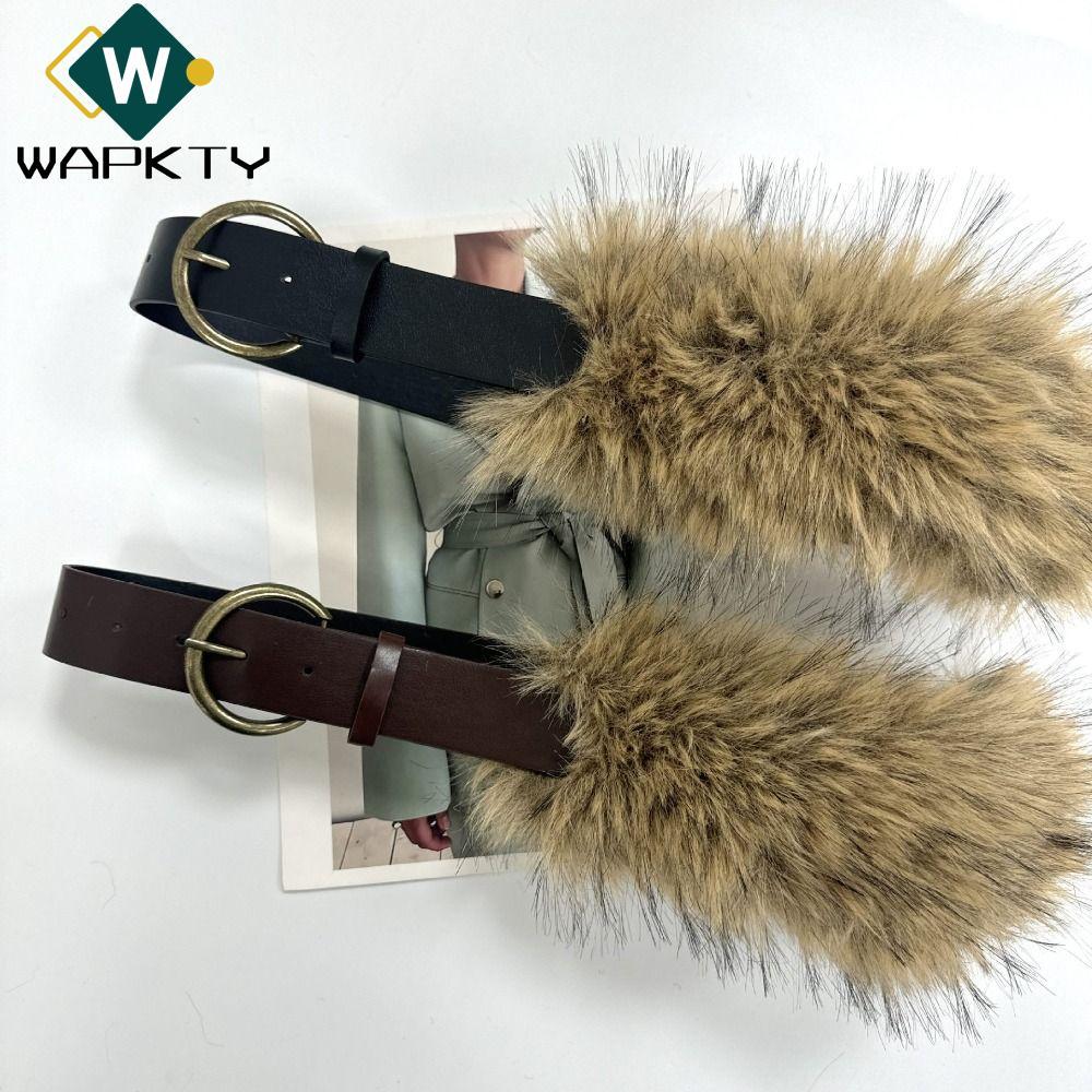 Thắt lưng lông thú giả WAPKTY, Thắt lưng nối thú sang trọng Y2K, Thiết kế hợp thời trang cổ điển Thắt Punk thời trang nữ