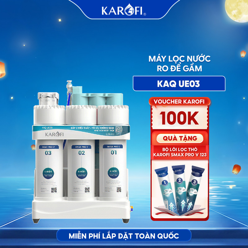 [TẶNG BỘ LÕI] [ĐỘC QUYỀN ONLINE] Máy lọc nước RO để gầm Karofi KAQ-UE03 - hệ 10 lõi, Màng RO 50 GPD, Bảo hành 36 Tháng