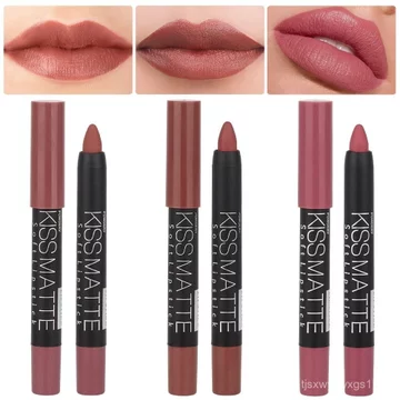 Evpct 3 Bộ bút chì màu nâu dành cho nữ, Son môi mờ trung tính Lipstick Crayon Lâu trôi, Son lót bút chì và Son môi, Bút chì kẻ môi dài 24 giờ Wea