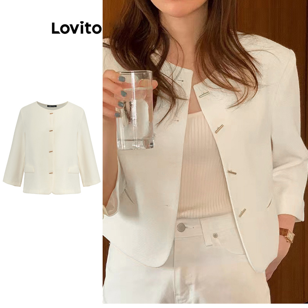 Lovito thanh lịch Áo Khoác Blazer Trơn Cài Nút Đơn Giản Mùa Hè/xuân Dành Cho Nữ L102AD502
