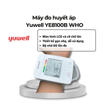 Máy đo huyết áp cổ tay Yuwell YE8100B WHO, gọn nhẹ, ko dây tiện lợi, lưu 299 lần đo