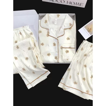 đồ bộ nữ đồ mặc nhà đồ ngủ nữ Bộ đồ ngủ ba mảnh nữ mùa hè mỏng cao cấp mẫu mới 2025 dễ thương hoạt hình mỏng mẫu mới đồ mặc nhà nữ mùa hè