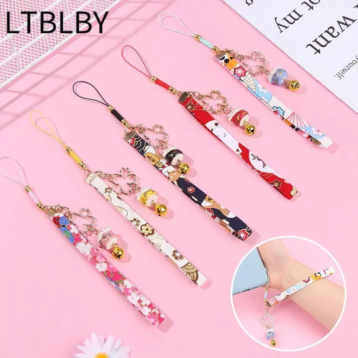 LTBLBY Mèo May Mắn Chuông Sakura Dây Điện Thoại Mèo May Mắn Phụ Kiện Hoa Anh Đào Dễ Thương Dây Treo Điện Thoại Mặt Dây Đeo Điện Thoại Dây Buộc Chống Mất Dây