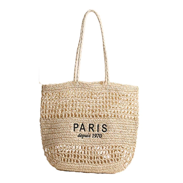 Women's PU Leather Straw Bag – Large, for the Beach