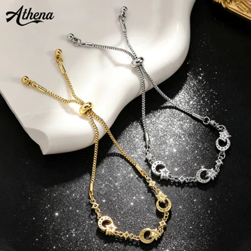 TẠI| Vàng Mạ Bạc Trang Sức Có Thể Điều Chỉnh Sao Mặt Trăng Vòng Tay Nữ Dây Xích Quần Vợt Vòng Tay Thanh Trượt Có Thể Điều Chỉnh Lấp Lánh Cubic Zirconia Kim Cương Giả Mặt Trăng Ngôi