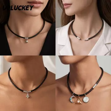 Vòng cổ dây bện UPLUCKEY, Vòng cổ dây da 45cm màu đen, Mặt dây chuyền DIY cổ điển có khóa Dây chuyền dây chống nước Dây chuyền dây chuyền nam nữ