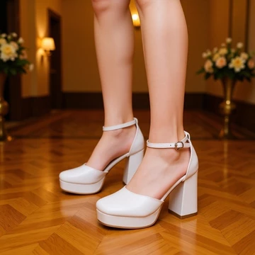 9cm Giày cao gót mũi tròn màu trắng, giày cao gót mũi khoét, giày cao gót nữ màu trắng, dép đế xuồng, giày cưới.