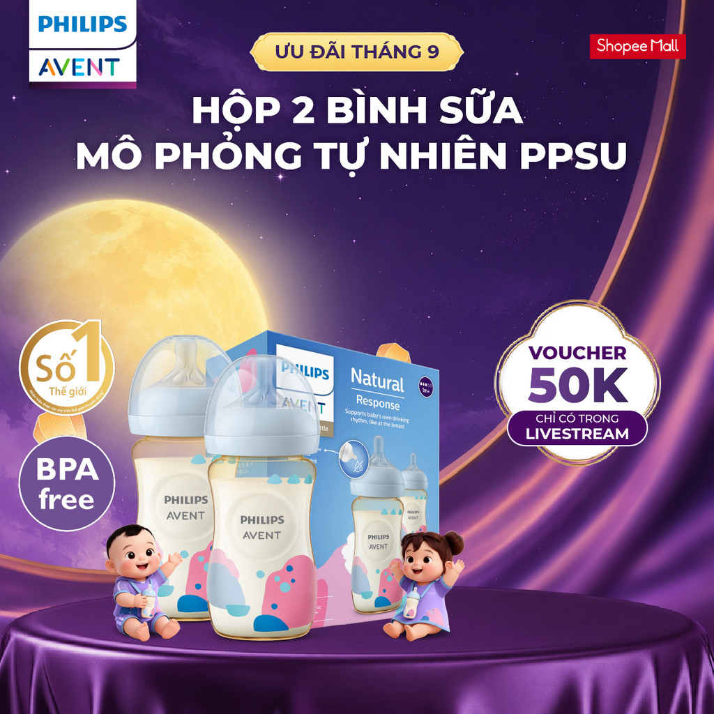 Hộp 2 Bình Sữa Mô Phỏng Tự Nhiên Mới PPSU Philips Avent Natural Response 125ml/ 260ml