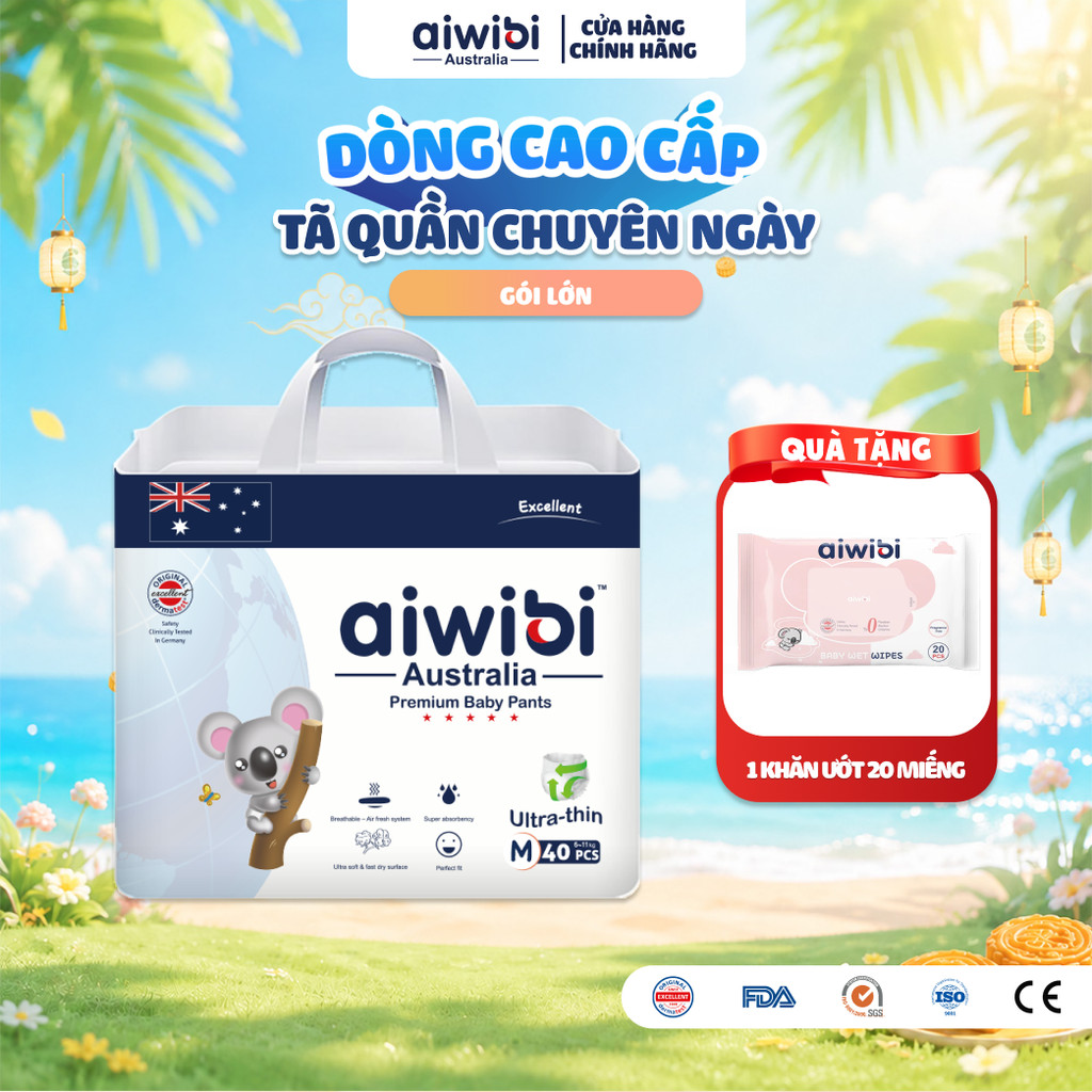 Tã/Bỉm Quần Cao Cấp Aiwibi Light Feather Cho Bé Siêu Thấm Hút, Chống Tràn Gói Lớn M/L/XL/XXL/XXXL/XXXXL