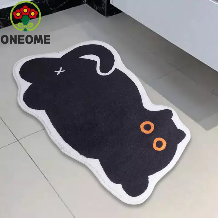 Thảm trải sàn hình mèo ONEOME, Thảm trải sàn chống trượt thấm hút, Thảm vào cửa Thảm trải sàn mèo đen siêu mềm dễ thương Phòng tắm