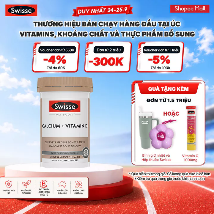 Viên Uống Hỗ Trợ Duy Trì Mật Độ Xương, Giúp Răng Và Cơ Bắp Chắc Khỏe Swisse Ultiboost Calcium + Vitamin D3
