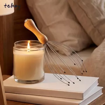 Máy mát xa đầu WITAK, Tay cầm bằng gỗ Máy mát xa da đầu dây kim loại linh hoạt, Đầu tròn nhẹ nhàng Tám khung móng vuốt Đầu mịn Công cụ thư giãn da đầu Thư giãn da đầu