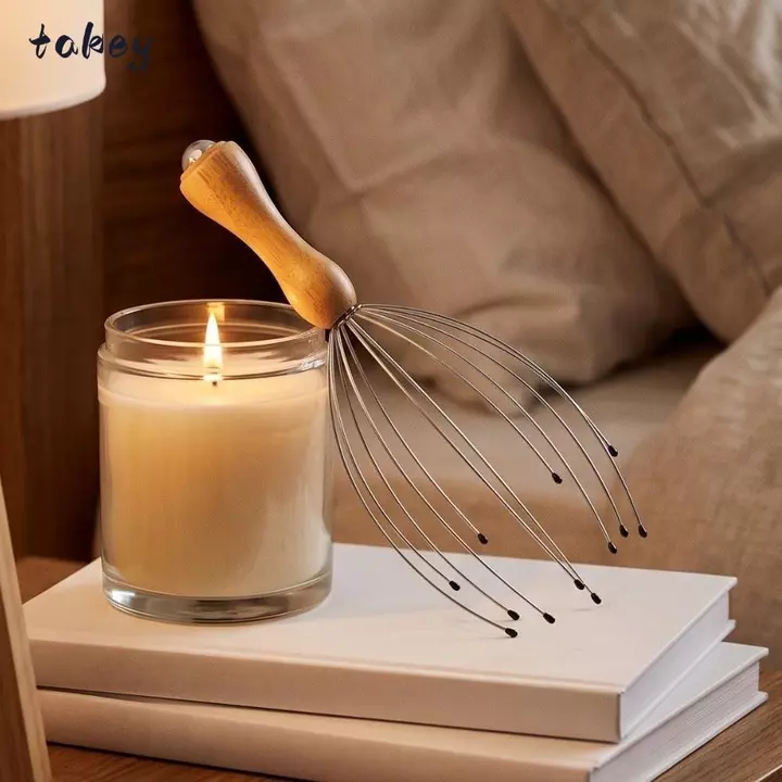 Máy mát xa đầu WITAK, Tay cầm bằng gỗ Máy mát xa da đầu dây kim loại linh hoạt, Đầu tròn nhẹ nhàng Tám khung móng vuốt Đầu mịn Công cụ thư giãn da đầu Thư giãn da đầu