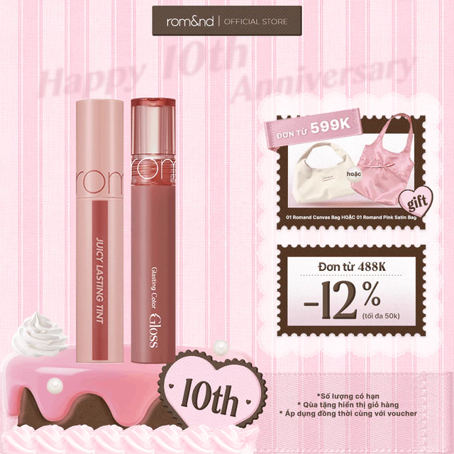 Combo 2 Son Romand Juicy Lasting Tint 5.5g + Romand Glasting Color Gloss 4g