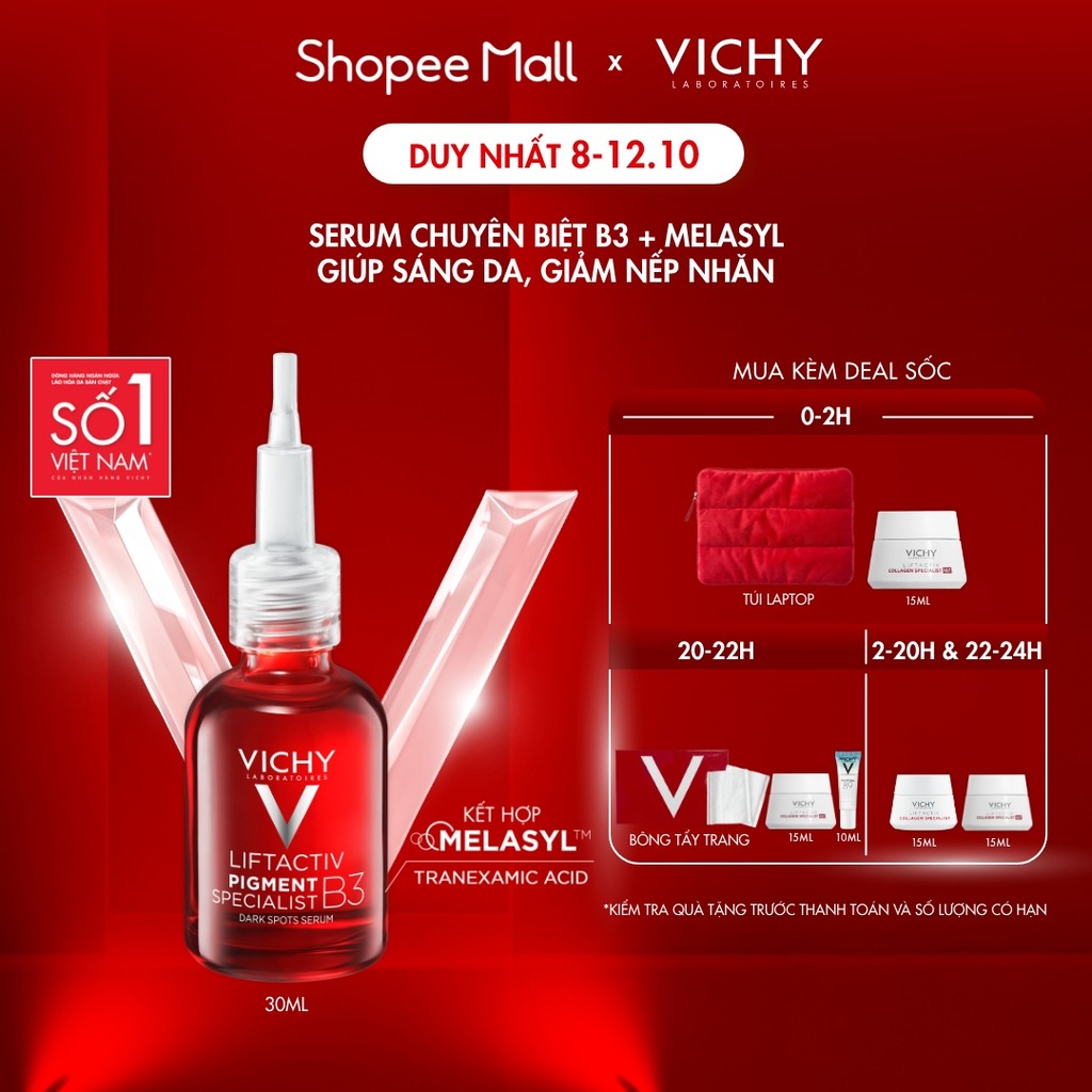 [Thế hệ mới] Serum Vichy B3 sáng da +98% sau 2 tuần nhờ Melasyl + Tranexamic Acid, giảm đốm nâu thâm nám toàn diện, 30ml