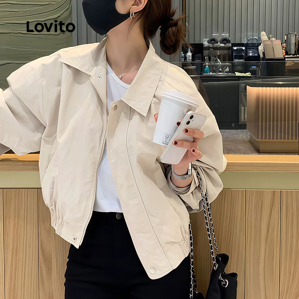 Lovito Áo khoác nữ kaki đơn giản thường ngày cho mùa xuân/hè JKNS149TX244