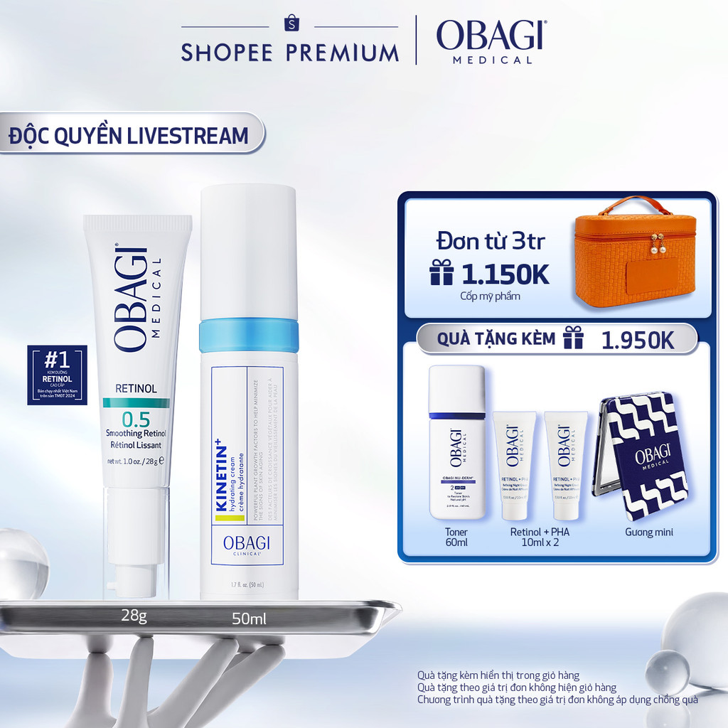 [PHIÊN BẢN MỚI] Bộ đôi Kem Dưỡng Đêm Obagi Retinol 0.5 (28g) và Kem dưỡng Clinical Kinetin+ Hydrating Cream 50ml